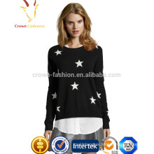 Diseño del suéter de la cachemira de la estrella de Patten Intarsia del color sólido para las muchachas